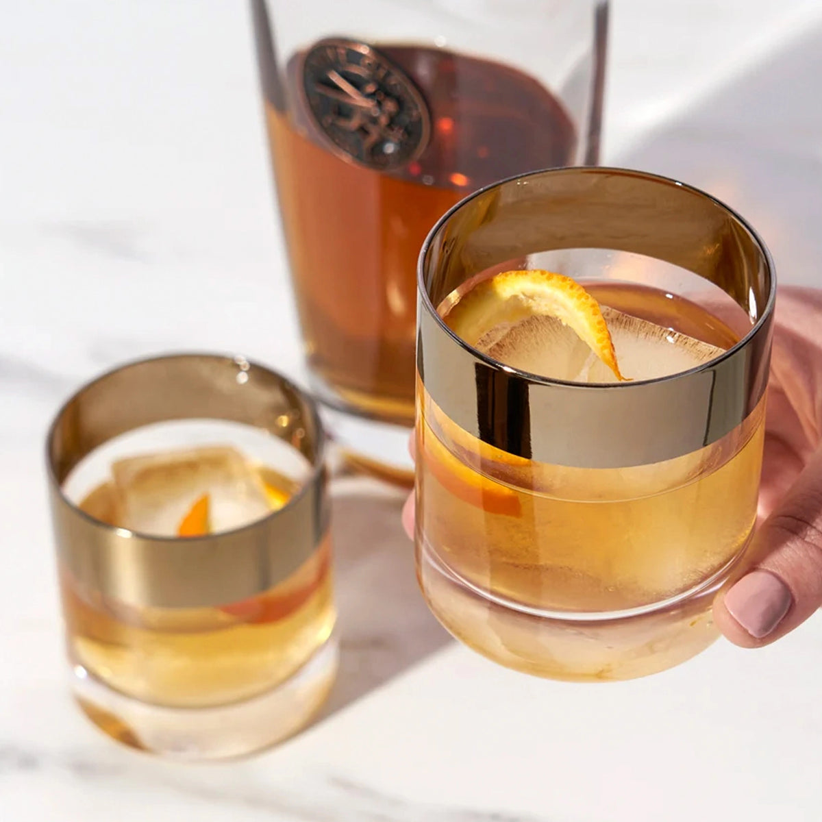 Vasos Old Fashioned con Borde en Bronce